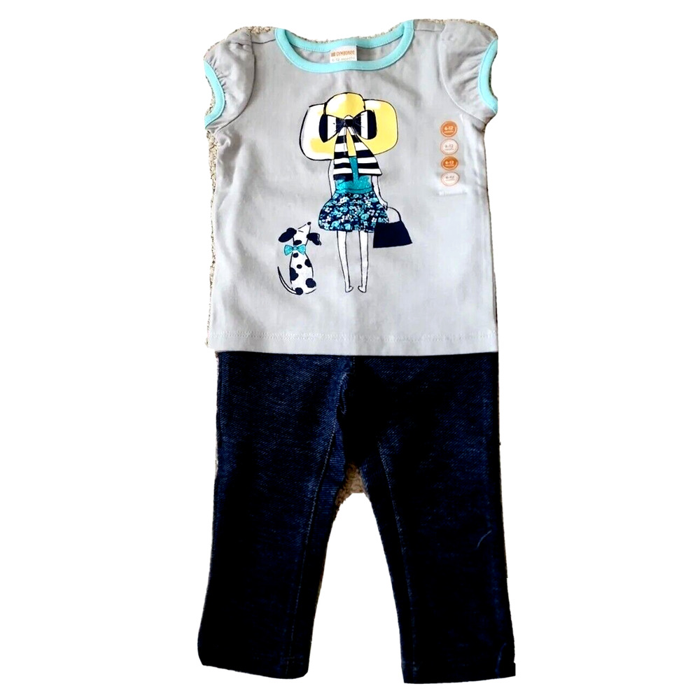 NEW Gymboree Baby Girl's 2-Piece Summer Outfits Gray Top & Jeans Size 6-12m
